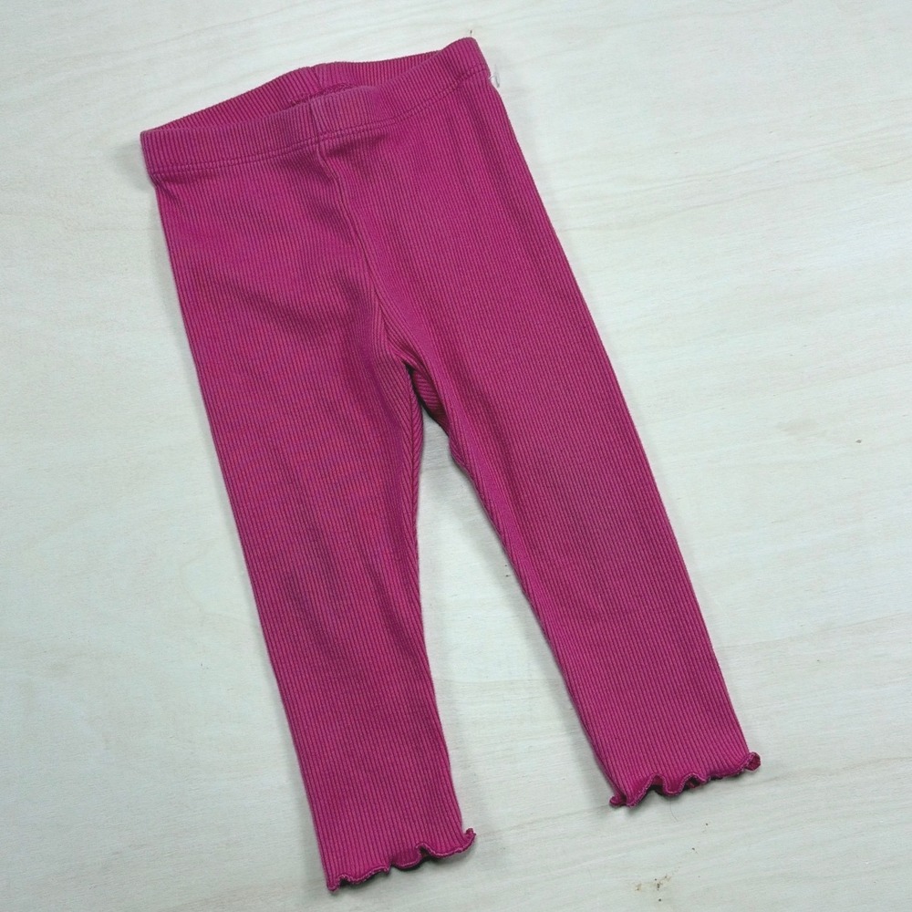 Okie Dokie Baby Girl Magenta Pink Ribbed Lettuce Edge Leggings Pants 9M